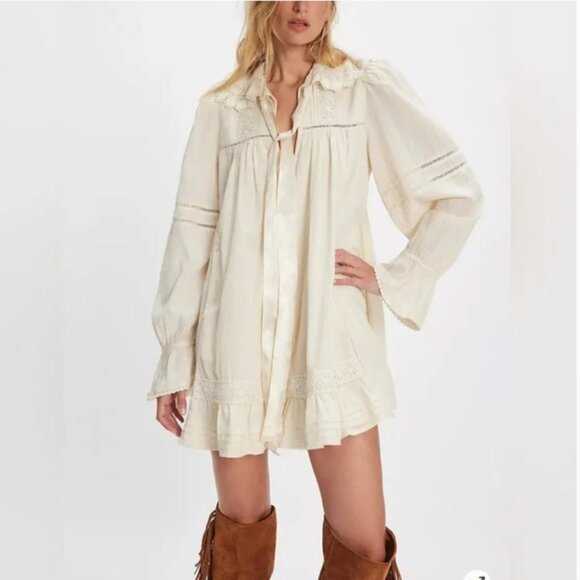 Free People 5 O'clock Tea Time Mini Dress Ivory Color Cotton size XS - Picture 1 of 11